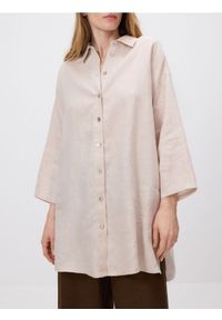 Reserved - Długa lniana koszula - beżowy. Kolor: beżowy. Materiał: len. Długość: długie #1