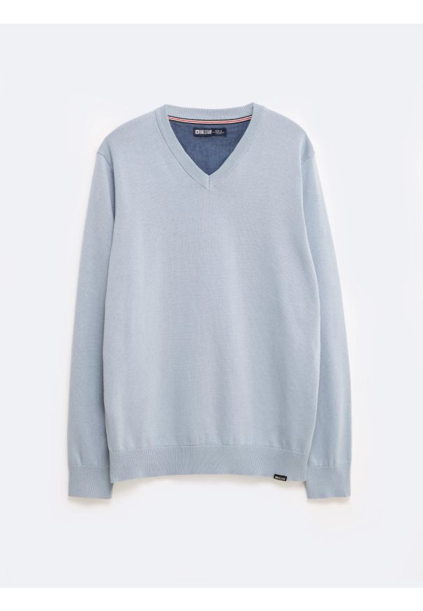 Big-Star - Sweter męski bawełniany z dekoltem v-neck niebieski Vassic 400. Okazja: na co dzień. Kolor: niebieski. Materiał: bawełna. Styl: elegancki, casual, klasyczny