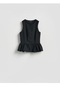 Reserved - Kamizelka z baskinką - czarny. Kolor: czarny. Materiał: tkanina #1