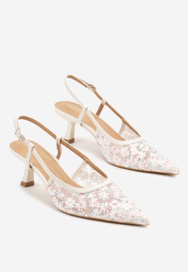 Renee - Beżowe Sandały Vices na Kaczuszce Slingback z Koronkową Cholewką Kovimizza. Okazja: na imprezę. Zapięcie: sprzączka. Kolor: beżowy. Materiał: koronka. Sezon: lato. Obcas: na szpilce. Styl: elegancki