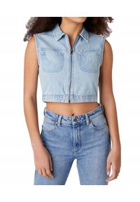 Wrangler - WRANGLER 90’S DAMSKI BEZRĘKAWNIK JEANSOWY VEST SUNFADE W4R35E180 112129203. Materiał: jeans. Długość rękawa: bez rękawów