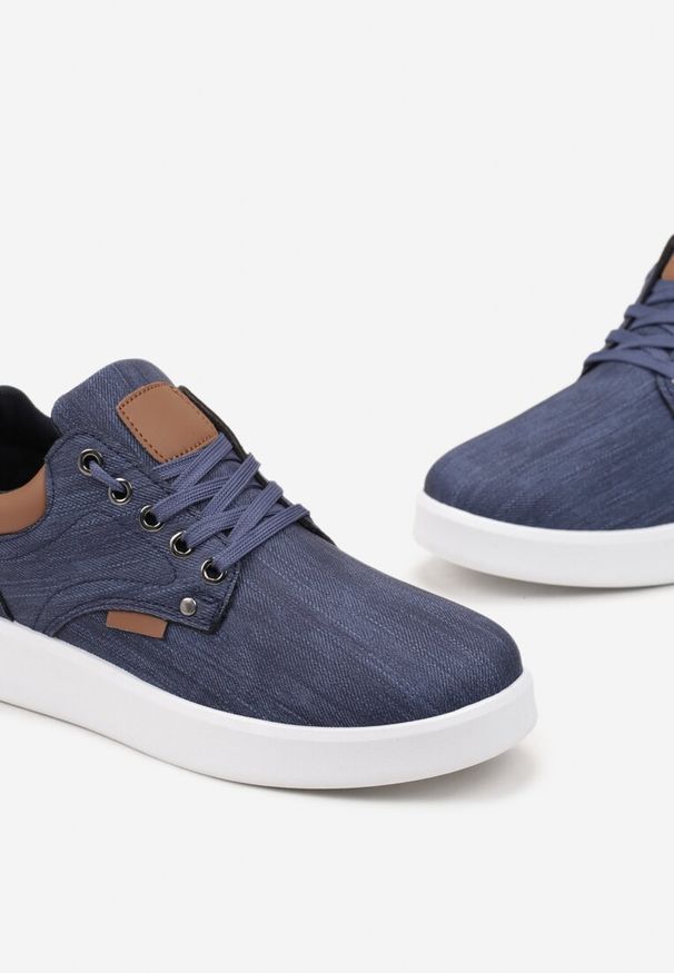Born2be - Niebieskie Sznurowane Buty Sportowe przed Kostkę ze Wstawkami z Ekoskóry Fastena. Wysokość cholewki: przed kostkę. Kolor: niebieski. Materiał: materiał. Szerokość cholewki: normalna