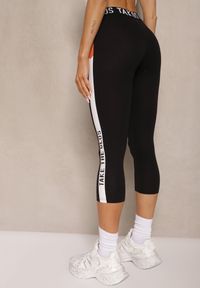 Renee - Czarne Legginsy w Sportowym Stylu z Ozdobione Napisami Gleamia. Okazja: na co dzień. Kolor: czarny. Materiał: materiał. Wzór: napisy, aplikacja. Styl: sportowy #5