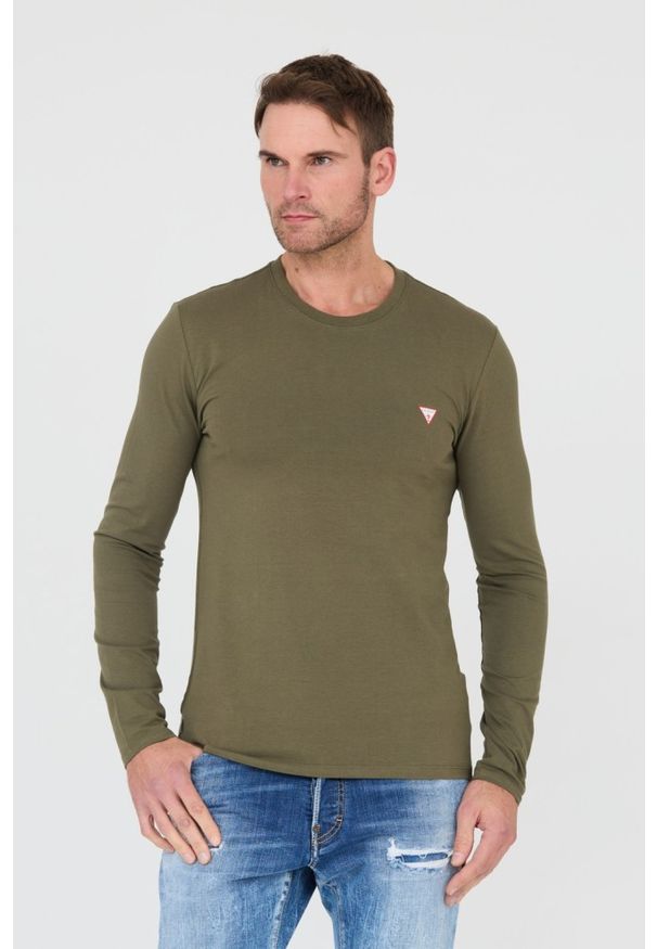 Guess - GUESS Zielony męski longsleeve Core Tee, Rozmiar S. Kolor: zielony. Długość rękawa: długi rękaw