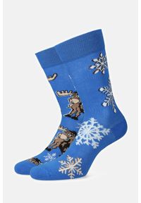 Lancerto - Skarpety Niebieskie Świąteczne w Renifery i Śnieżynki. Kolor: niebieski. Materiał: elastan, poliamid, bawełna