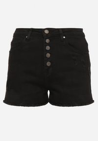 Born2be - Czarne Szorty Jeansowe z Wysokim Stanem i Poszarpanymi Nogawkami Nansilonne. Stan: podwyższony. Kolor: czarny. Materiał: jeans. Sezon: lato. Styl: klasyczny, elegancki #3