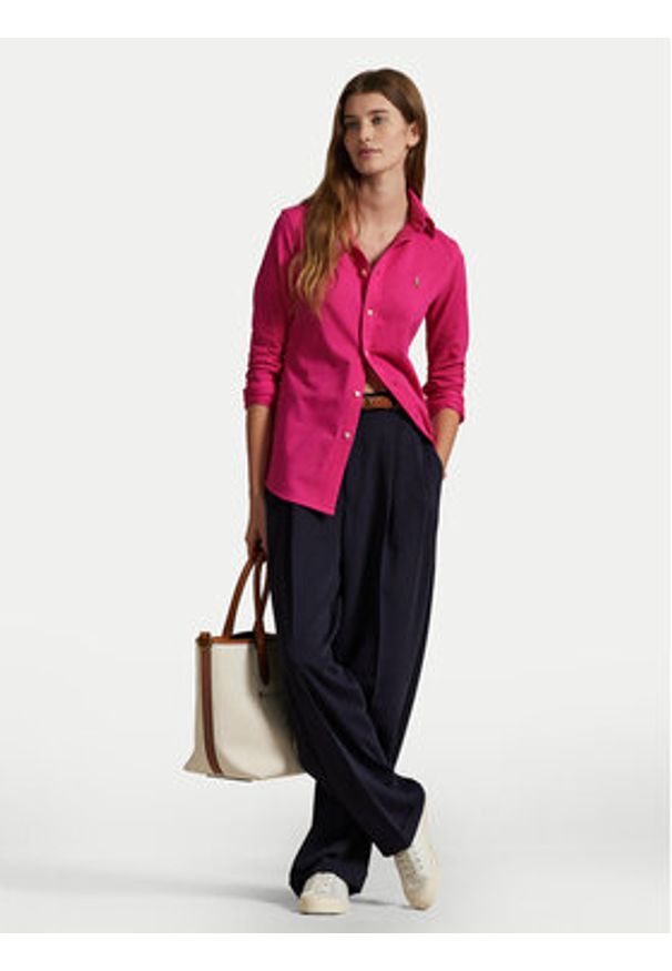 Polo Ralph Lauren Koszula 211924258017 Różowy Slim Fit. Typ kołnierza: polo. Kolor: różowy. Materiał: bawełna