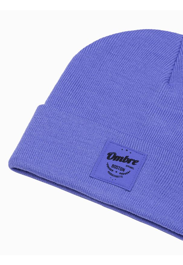 Ombre Clothing - Czapka męska H103 - fioletowa - uniwersalny. Kolor: fioletowy. Materiał: akryl