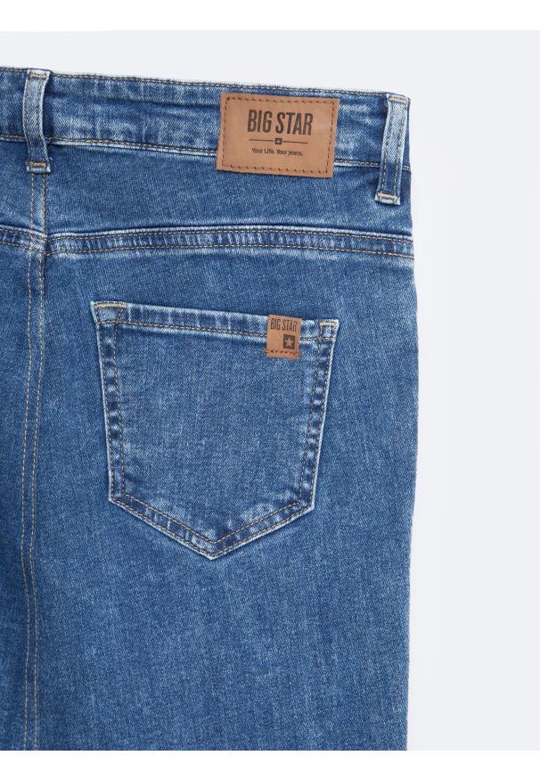 Big-Star - Spódnica damska mini jeansowa niebieska Aida 324. Kolor: niebieski. Materiał: jeans. Wzór: aplikacja
