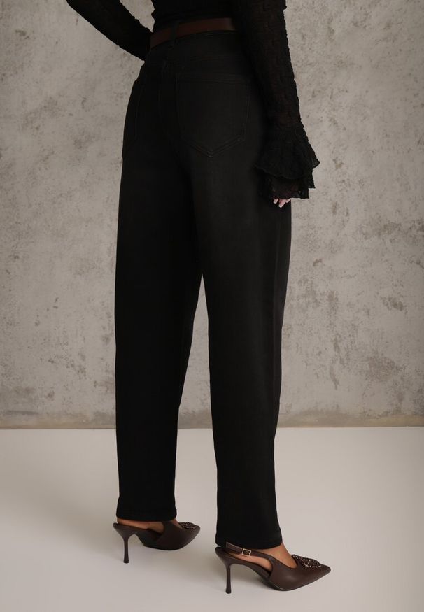 Renee - Czarne Jeansy Straight Leg High Waist z Bawełną i Dodatkiem Wiskozy Vilinoris. Okazja: na co dzień. Stan: podwyższony. Kolor: czarny. Styl: casual, klasyczny