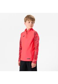 KIPSTA - Bluza piłkarska na krótki suwak dla dzieci Kipsta Viralto Wavy Club. Kolor: czerwony, wielokolorowy, różowy. Materiał: poliester, materiał, elastan. Długość: krótkie. Sport: piłka nożna