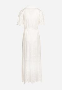 Born2be - Biała Koszulowa Sukienka z Ażurowym Haftem i Bufiastymi Rękawami Lieve. Okazja: na co dzień. Kolor: biały. Materiał: materiał. Wzór: haft, ażurowy. Typ sukienki: koszulowe. Styl: casual, elegancki #5