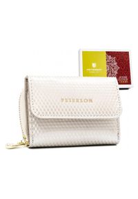 Portfel skórzany Peterson PTN 423229-SBR beżowy. Kolor: beżowy. Materiał: skóra. Wzór: geometria #1