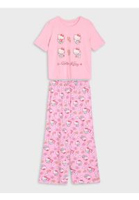 Sinsay - Bawełniana piżama dwuczęściowa z nadrukiem Hello Kitty - różowy. Kolor: różowy. Materiał: bawełna. Wzór: motyw z bajki, nadruk #1