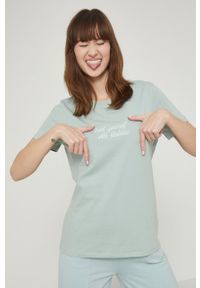 medicine - Medicine t-shirt damski kolor turkusowy. Okazja: na co dzień. Kolor: turkusowy. Wzór: aplikacja. Styl: casual
