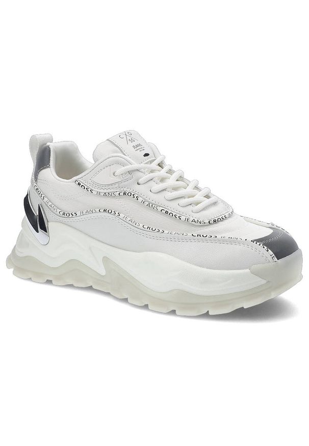 Białe Sneakersy Cross Jeans Damskie Stylowe Buty. Okazja: na co dzień. Zapięcie: sznurówki. Kolor: biały. Materiał: syntetyk, materiał. Szerokość cholewki: normalna. Wzór: aplikacja