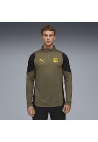 Puma - Męska bluza treningowa Borussia Dortmund z zamkiem 1/4 PUMA. Kolor: czarny, zielony, wielokolorowy. Sport: piłka nożna
