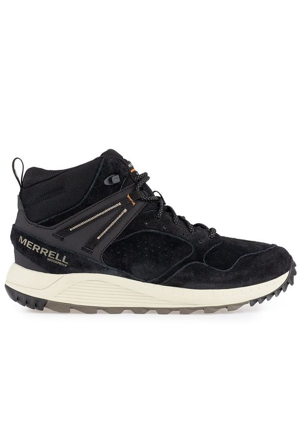 Buty Merrell Wildwood Sneaker Boot Mid WP J067285 - czarne. Zapięcie: sznurówki. Kolor: czarny. Materiał: syntetyk, materiał, guma, zamsz, skóra. Szerokość cholewki: normalna. Sezon: zima