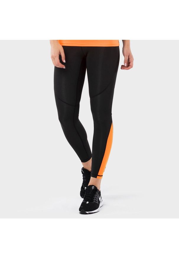 Kobieta Fitness Legginsy sportowe ze średnim stanem Fit Max SIROKO Czarny. Kolor: czarny, pomarańczowy, wielokolorowy. Sport: fitness
