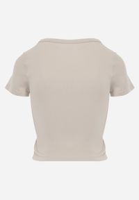 Renee - Beżowy Krótki T-shirt Basic z Okrągłym Dekoltem Gresalor. Okazja: na co dzień. Kolor: beżowy. Materiał: jeans, zamsz. Długość: krótkie. Styl: klasyczny, casual #6