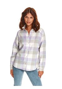 TOP SECRET - Luźna koszula w kratę. Kolor: fioletowy. Materiał: tkanina, bawełna. Długość: długie. Sezon: jesień #6