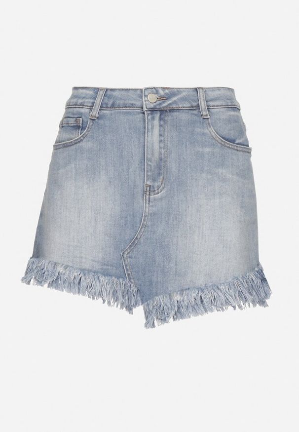 Born2be - Niebieskie Spódnico-Szorty Jeansowe z Ozdobnymi Przetarciami Galastra. Okazja: na co dzień. Kolor: niebieski. Materiał: jeans. Styl: klasyczny, elegancki, casual