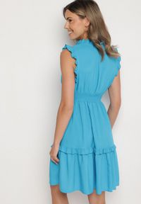 Born2be - Niebieska Sukienka z Wiskozą o Rozkloszowanym Kroju Bez Rękawów Folerose. Typ kołnierza: dekolt w serek. Kolor: niebieski. Materiał: wiskoza. Długość rękawa: bez rękawów. Sezon: wiosna, lato. Typ sukienki: rozkloszowane. Styl: elegancki #3