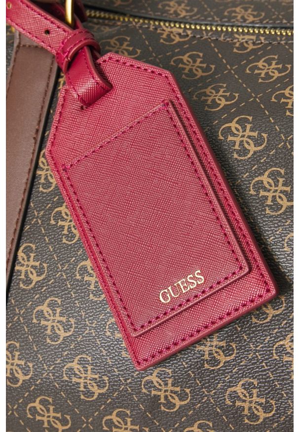 Guess - GUESS Brązowa męska logowana torba podróżna Pisa Double. Kolor: brązowy. Materiał: materiał