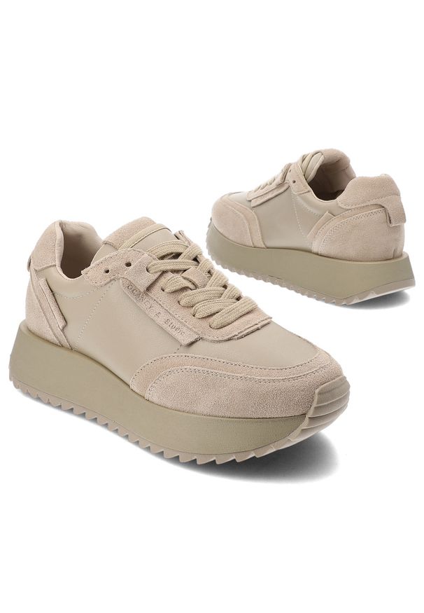 Beżowe Sneakersy Artiker Modne Obuwie Damskie. Okazja: na co dzień. Kolor: beżowy. Materiał: zamsz, skóra. Wzór: gładki. Styl: casual, wizytowy