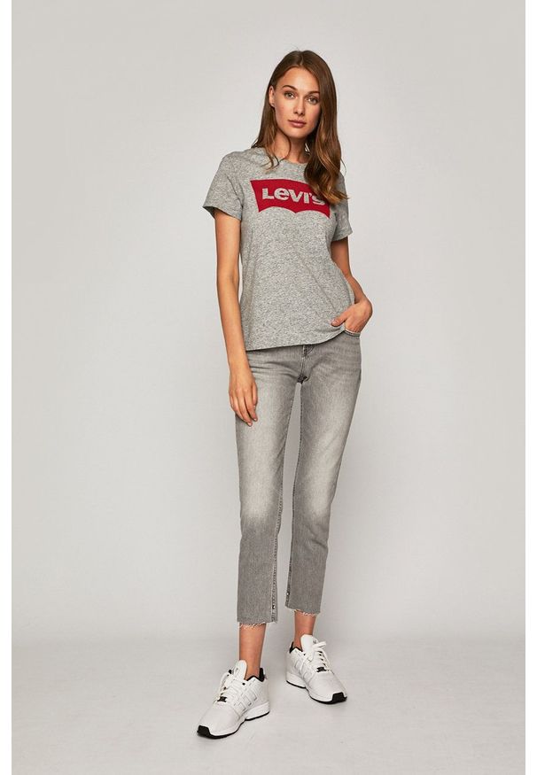 Levi's® - Levi's - T-shirt. Okazja: na co dzień, na spotkanie biznesowe. Kolor: szary. Materiał: dzianina. Wzór: nadruk. Styl: biznesowy, casual