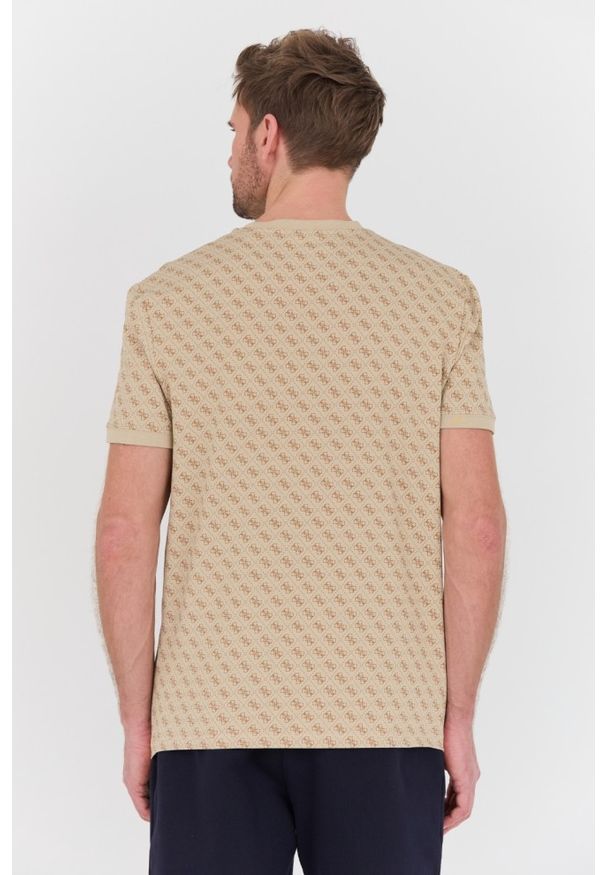 Guess - GUESS Beżowy męski t-shirt Jamey, Rozmiar M. Kolor: beżowy