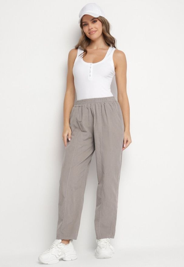 Born2be - Szare Klasyczne Spodnie z Bawełny z Wysokim Stanem Isesi. Okazja: na co dzień. Stan: podwyższony. Kolor: szary. Materiał: bawełna. Styl: klasyczny