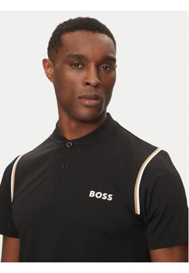 BOSS Polo Pariq 50534347 Czarny Slim Fit. Typ kołnierza: polo. Kolor: czarny. Materiał: syntetyk