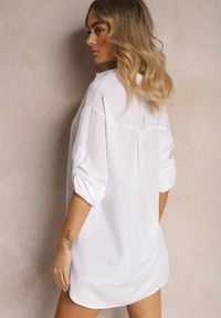 Renee - Biała Koszula z Lnem Zapinana na Guziki z Regulowanymi Rękawami Tesata. Kolor: biały. Materiał: len #5