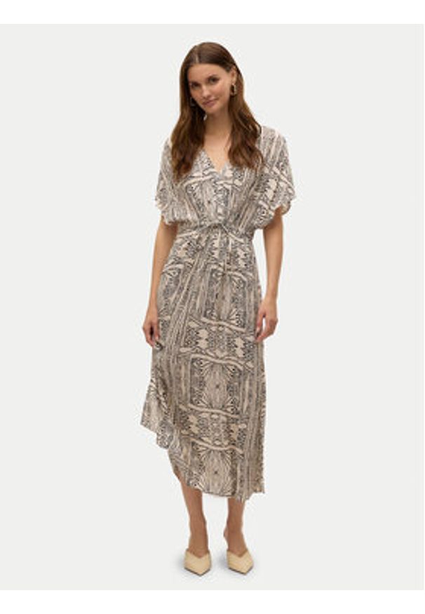 Vero Moda Sukienka letnia Menny 10303701 Beżowy Loose Fit. Kolor: beżowy. Materiał: wiskoza. Sezon: lato