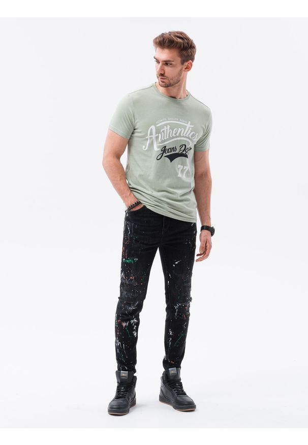 Ombre Clothing - T-shirt męski z nadrukiem S1434 V-22B - zielony - XXL. Kolor: zielony. Materiał: bawełna. Wzór: nadruk. Styl: klasyczny