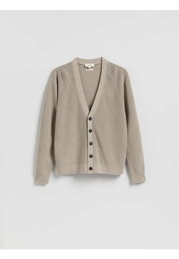Reserved - Kardigan z lnem - beżowy. Kolor: beżowy. Materiał: len