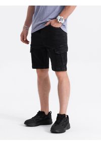 Ombre Clothing - Krótkie spodenki męskie jeansowe - grafitowe V5. Kolor: szary. Materiał: jeans. Długość: krótkie