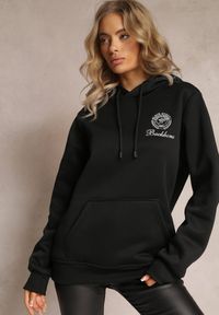 Renee - Czarna Klasyczna Bluza z Kieszenią i Kapturem oraz Nadrukiem Asolita. Kolor: czarny. Materiał: polar, bawełna. Wzór: nadruk. Styl: klasyczny #4