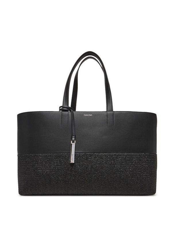 Calvin Klein Torebka Ck Mixmedia Shopper_Raffia K60K613167 Czarny. Kolor: czarny. Materiał: skórzane