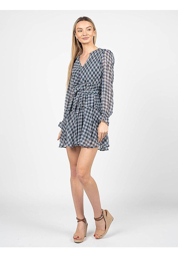 Pepe Jeans Sukienka "Ottavia" | PL953173 | Ottavia | Kobieta | Biały, Granatowy. Kolor: biały, niebieski, wielokolorowy. Materiał: poliester. Długość rękawa: długi rękaw. Wzór: kratka. Długość: mini