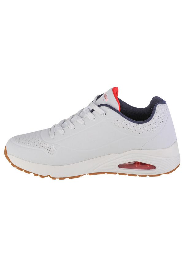 skechers - Męskie UNO STAND ON AIR Sneakersy Biały / Granatowy. Kolor: biały, wielokolorowy, niebieski. Materiał: guma, materiał, syntetyk, poliester. Wzór: gładki
