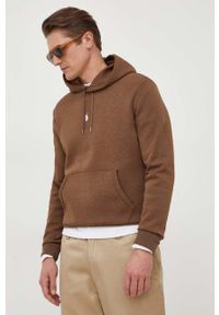 Polo Ralph Lauren bluza męska kolor brązowy z kapturem gładka. Typ kołnierza: kaptur, polo. Kolor: brązowy. Wzór: gładki #1
