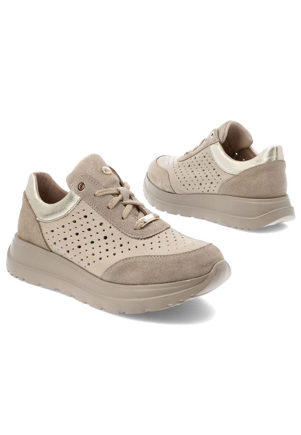 Beżowe Sneakersy Armodo Modne Skórzane Obuwie Damskie. Okazja: na co dzień. Kolor: beżowy. Materiał: skóra. Styl: casual, elegancki