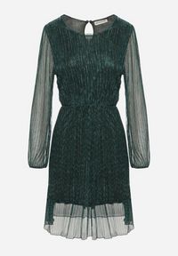 Born2be - Ciemnozielona Sukienka z Wiskozy Ozdobiona Metaliczną Nicią Meliorea. Kolor: zielony. Materiał: wiskoza. Wzór: aplikacja. Styl: klasyczny, elegancki #6