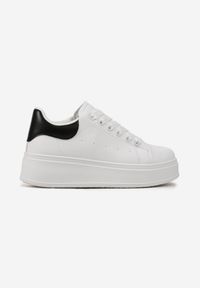 Renee - Biało-Czarne Sneakersy na Platformie Ozdobione Kontrastową Wstawką Aviasta. Kolor: biały. Wzór: aplikacja. Obcas: na platformie #4