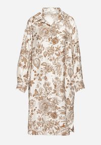 Born2be - Beżowa Wiskozowa Sukienka Koszulowa w Kwiaty Varvesa. Okazja: na co dzień. Typ kołnierza: kołnierzyk klasyczny. Kolor: beżowy. Materiał: wiskoza. Długość rękawa: długi rękaw. Wzór: kwiaty. Typ sukienki: koszulowe. Styl: klasyczny, casual, elegancki #2