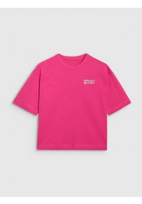 4f - 4F T-shirt oversize z nadrukiem damski - różowy M. Okazja: na co dzień. Kolor: różowy. Materiał: jersey, tkanina, dzianina, bawełna, materiał. Długość rękawa: krótki rękaw. Długość: krótkie. Wzór: nadruk. Sezon: lato. Styl: sportowy, klasyczny, casual
