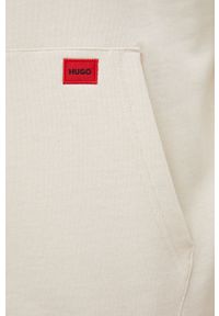 Hugo - HUGO bluza bawełniana 50467315 męska kolor beżowy z kapturem z nadrukiem. Typ kołnierza: kaptur. Kolor: beżowy. Materiał: bawełna. Wzór: nadruk #4