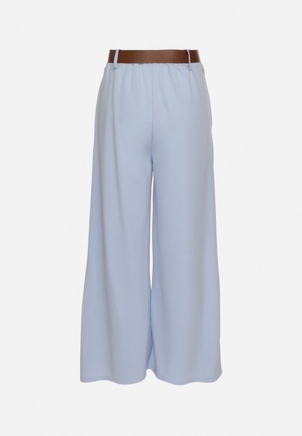 Born2be - Jasnoniebieskie Szerokie Spodnie z Wysokim Stanem i Paskiem Rasalla. Okazja: na co dzień. Stan: podwyższony. Kolor: niebieski. Styl: casual, elegancki